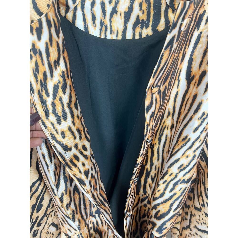 Leopard Print Belted Button Down Coat Midi Swing … - image 5